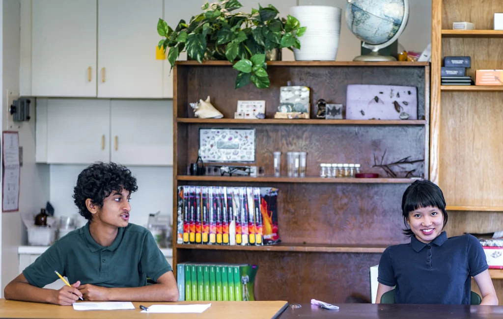 A middle school boy and girl, a moment from student life