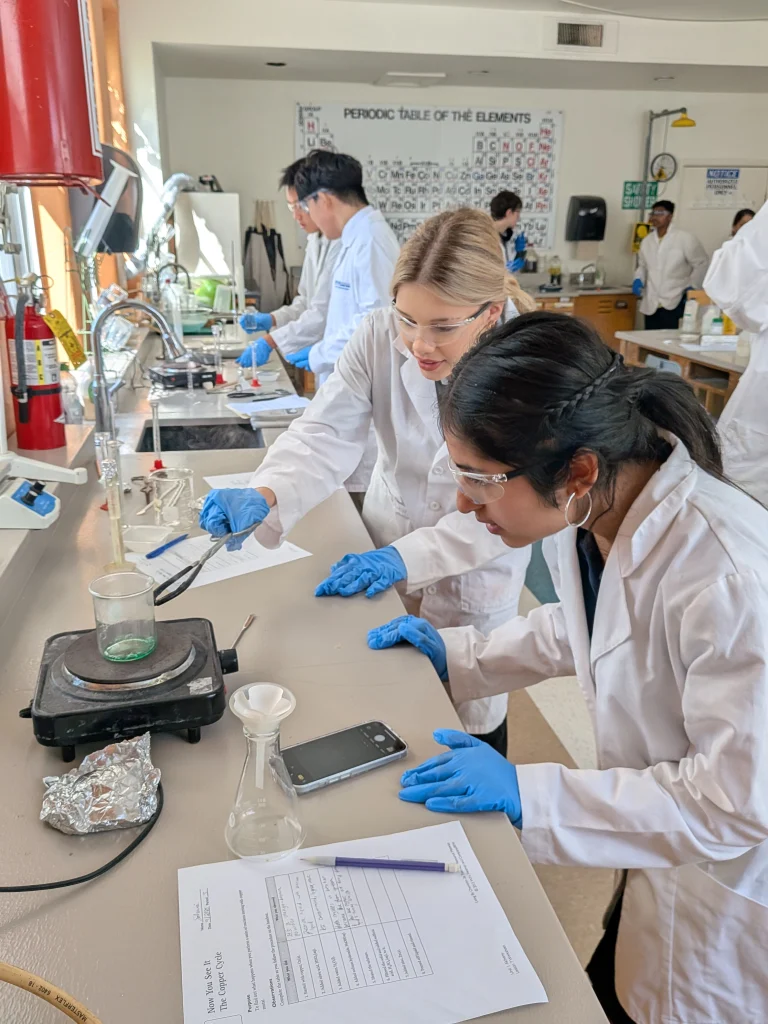 High School students working in the science lab
