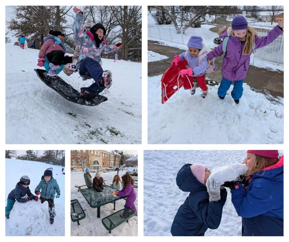 kids playing in the snow at school